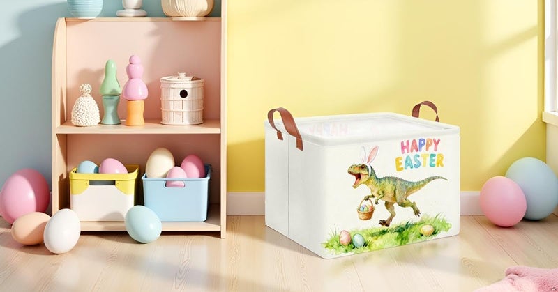 CLOCOR Rectangular Dinosaur Easter Basket Empty, Blue Gift Basket with Handles,Toys Storage Bin,Baby Room Decor(Dinosaur) - Image 5